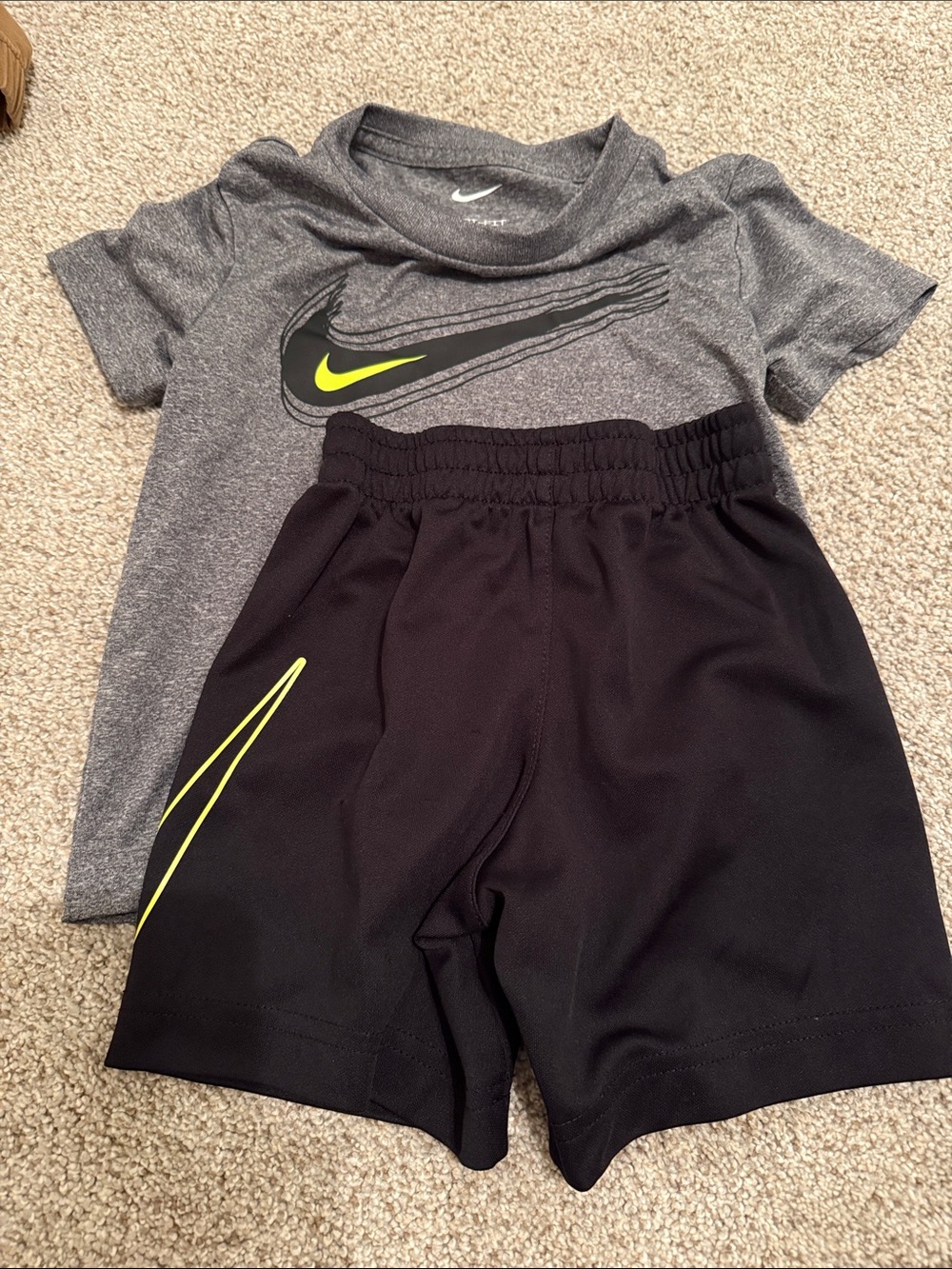 Nike Black Athletic Shorts with Gray Tee and Neon Yellow Accents